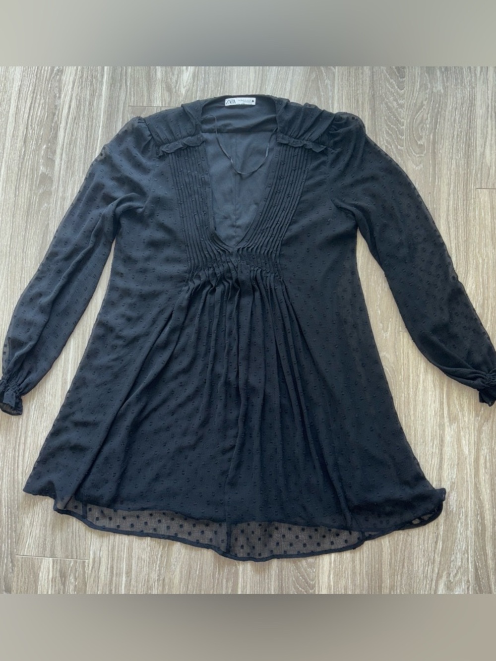 Zara Black Swiss Dot V-Neck Tunic Top